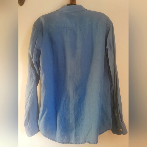Tristan Light Blue Linen Mens Button-down Shirt Size L - Picture 3 of 9